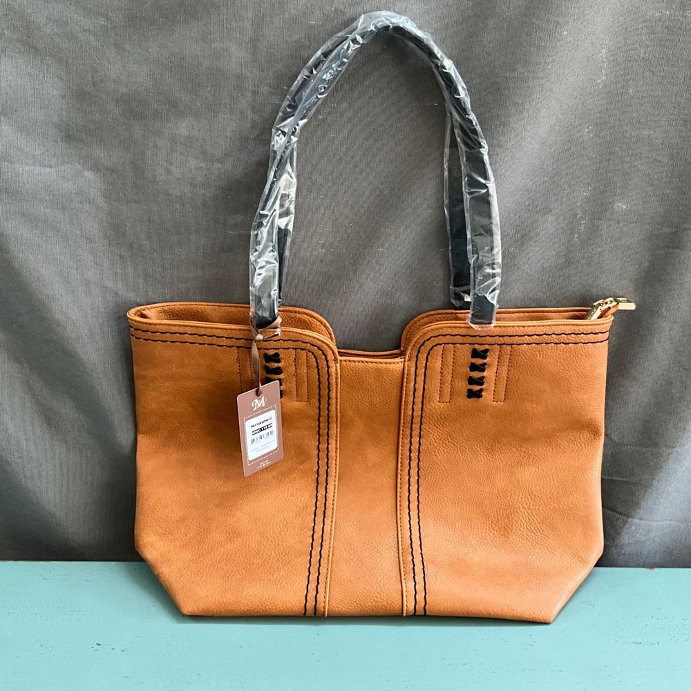 Montana West Brown Vegan Leather Whipstitch Tote Bag MWC-118 BR NEW